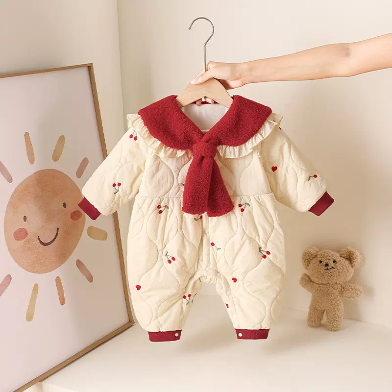 婴儿衣服夹棉长袖秋冬装连体衣卡通可爱女宝宝秋冬季a类外出爬服
