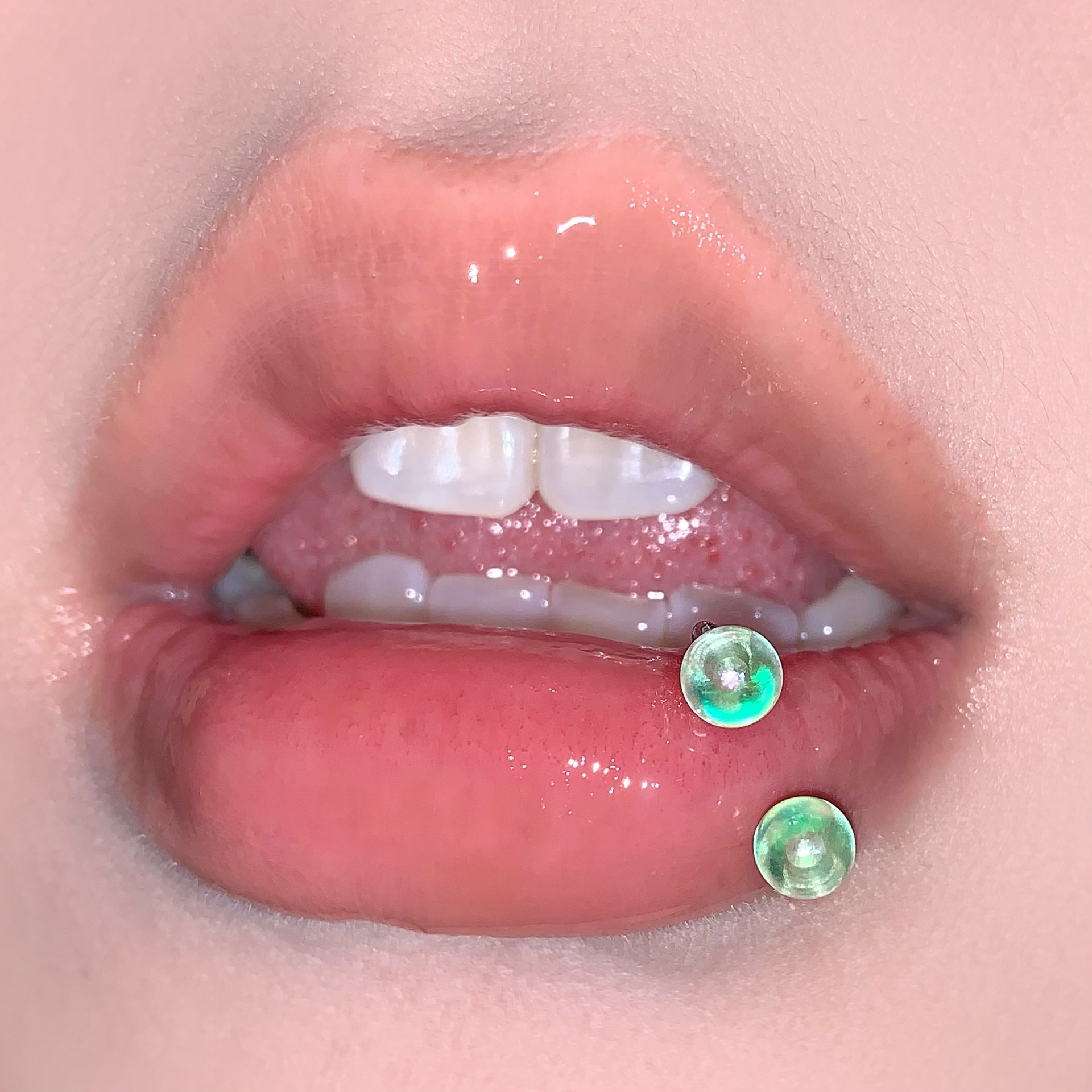 Labret stud lip piercing jewelry styling detail