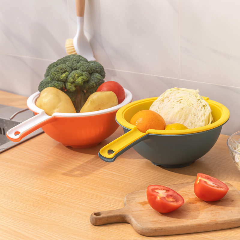 Cesta de drenaje de doble capa de OTUO lavavajillas de verduras de cocina lava frutas y verduras colgantes cucharas de agua gruesas