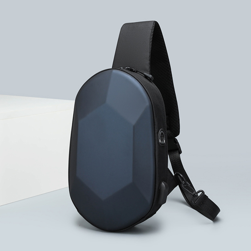 Zaino di ricarica USB per moto da uomo, guscio rigido antispruzzo, borsa sul petto obliqua a cavallo, piccolo zaino da pendolarismo_voghion.com