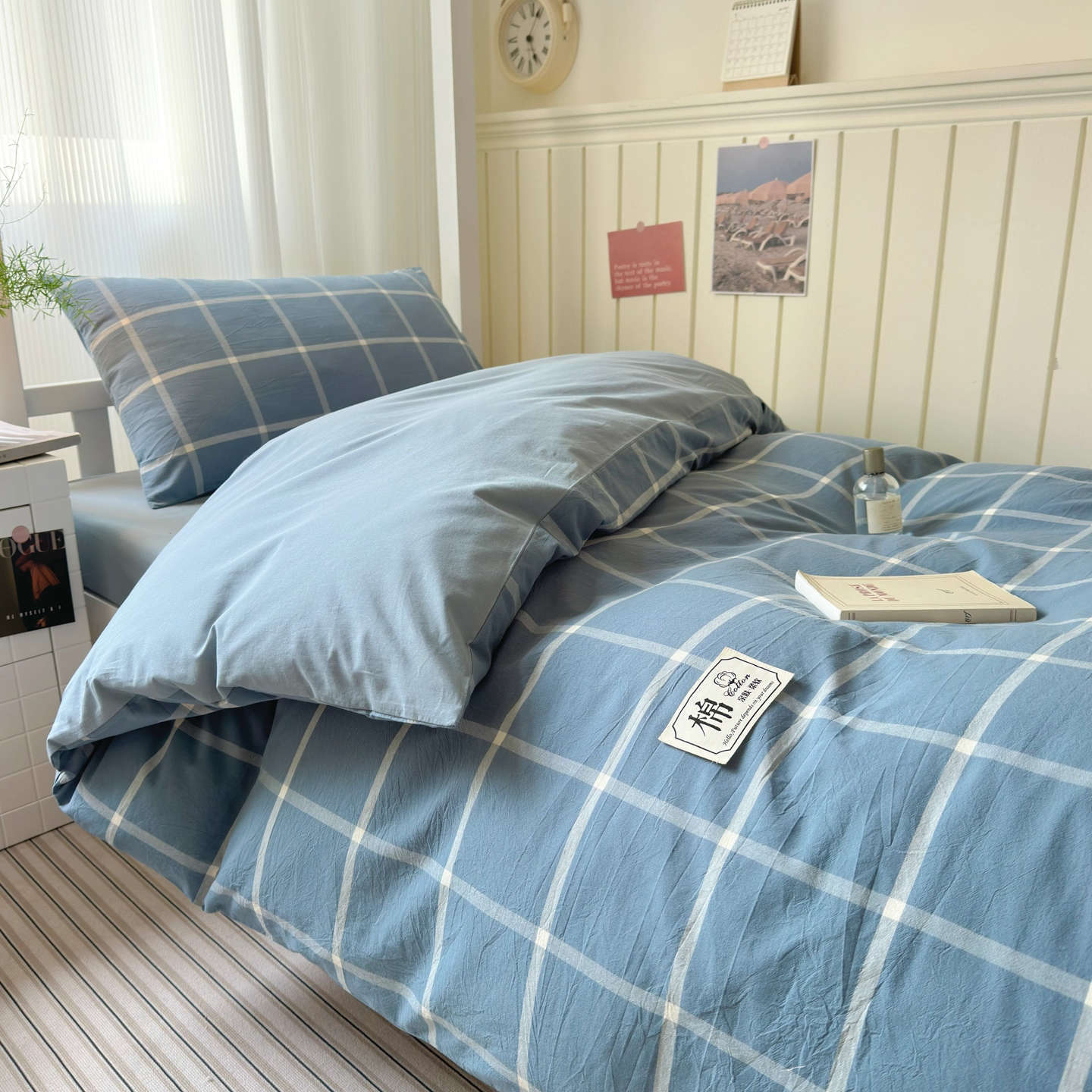 Cama de dormitorio de estudiantes universitarios de algodón de tres piezas, colcha de algodón puro, cama de cama de 90 sábanas