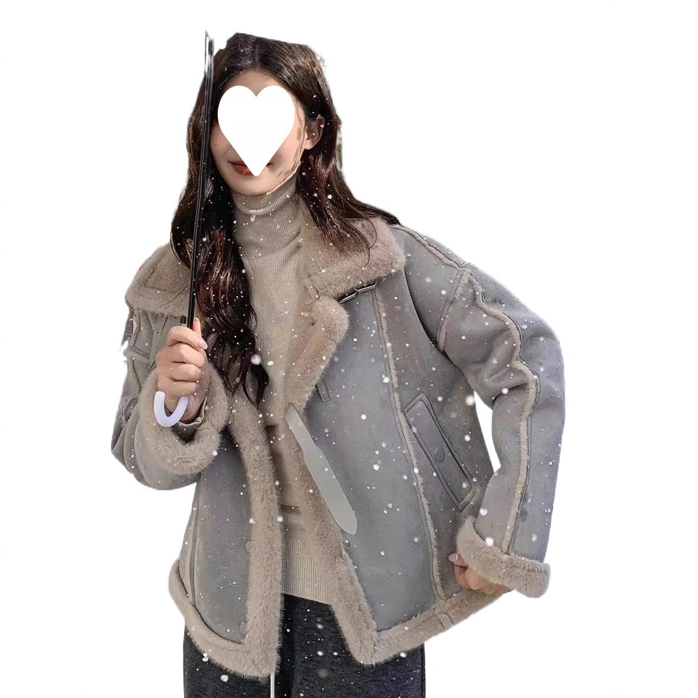 헤이즈 블루 람스울 코트 여성의 가을과 겨울 잘 보이는 인기있는 모피 스웨이드 코튼 패딩 코트