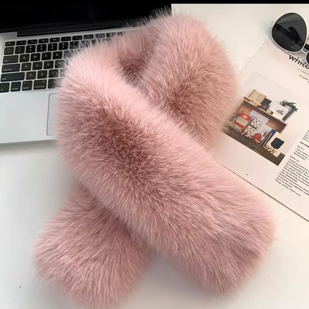 Bufanda Cruzada de Piel Sintética de Zorro de Peluche Térmica y Cortavientos para Invierno