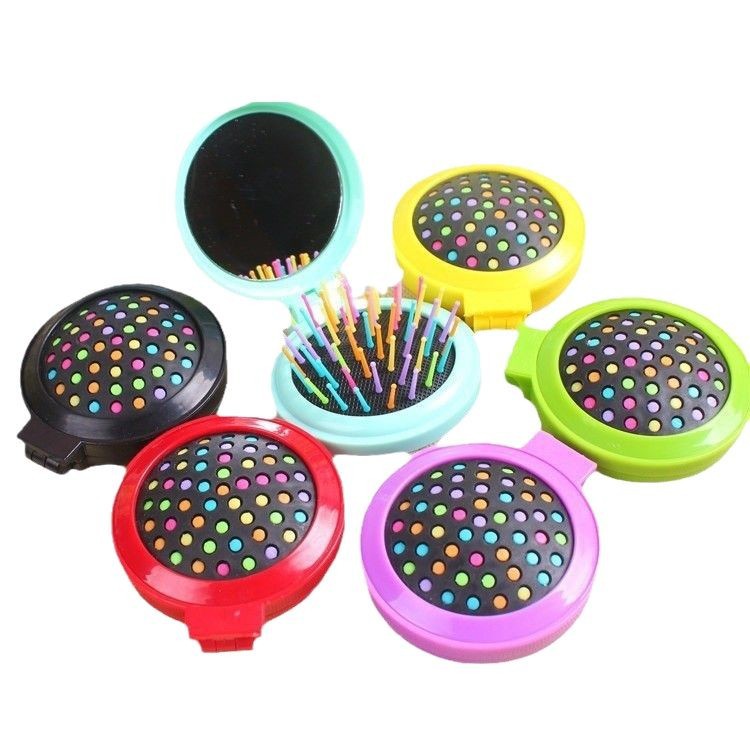 T nuevo redondo portátil con espejo peinado plegable para niños cabello suave arco iris peine al por mayor mini airbag