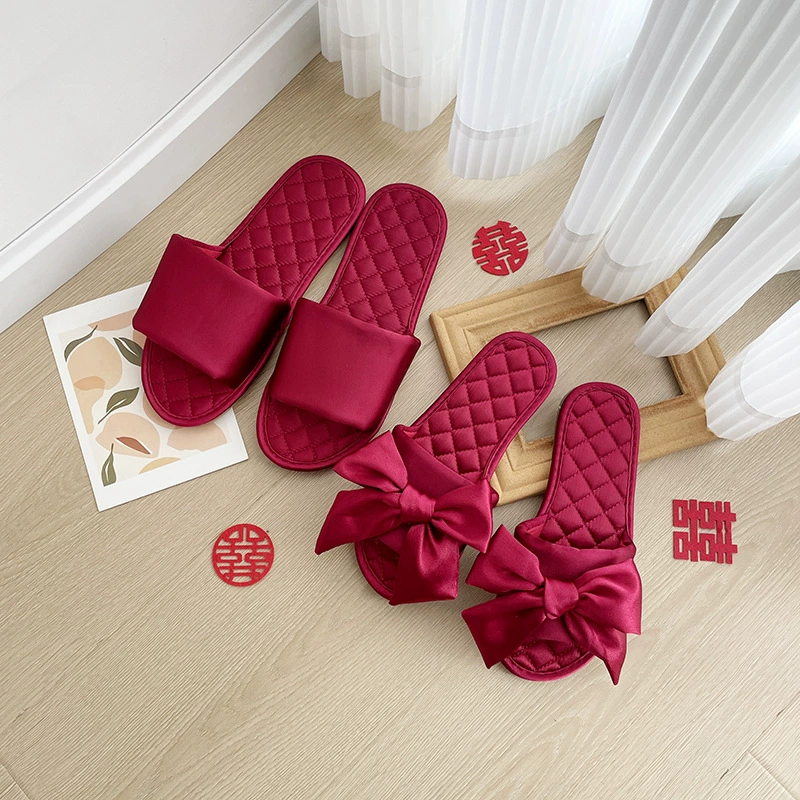 Чистый Цвет бант жениха и невесты свадебные фотографии атласные тапочки мужские и женские свадебные туфли пара праздничный красный