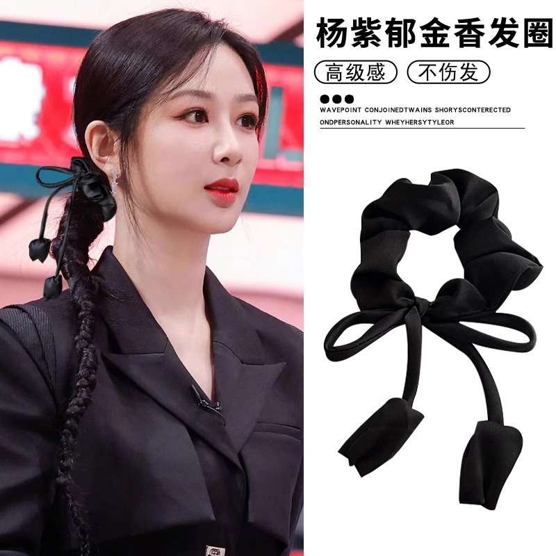 Alta sensación de satén negro anillo de cabello de intestino grueso tocado red 2025 nueva cuerda de cabello de cabello de cola de caballo