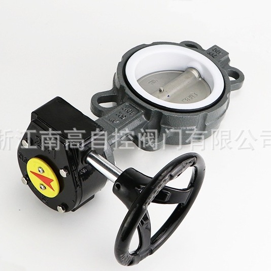 四氟材质D371F-16C DN100型对夹式软密封手动蝶阀蜗轮蝶阀