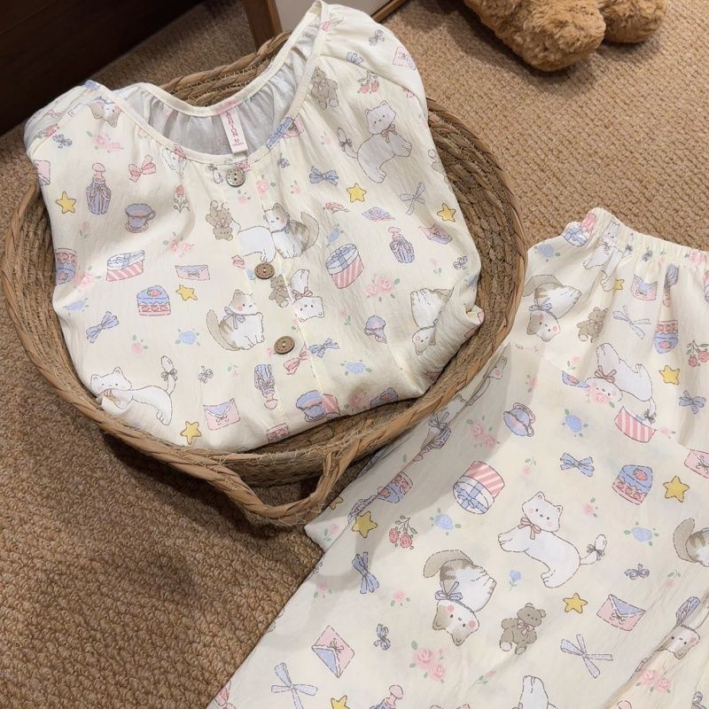 胖mm睡衣女带胸垫春秋款云朵棉长袖日系ins卡通家居服套装可外穿|undefined