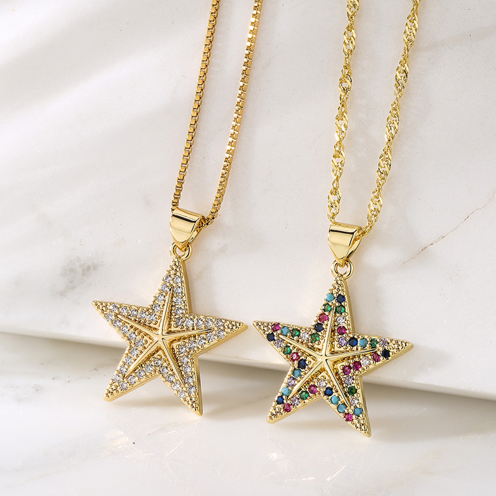 Fashion Pentagram Copper Plating Inlay Zircon Pendant Necklace 1 Piece