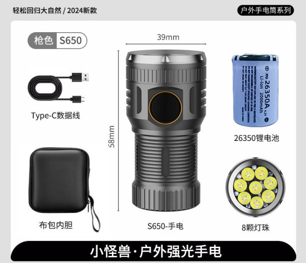 ハイパワー白レーザー懐中電灯強光雷砲Type-C充電ズーム遠射屋外携帯サーチライト|undefined