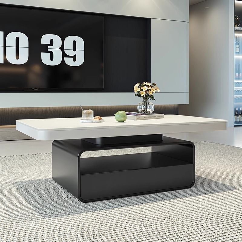 奶油风岩板茶几客厅家用小户型轻奢高级感长方形茶桌2025新款白色