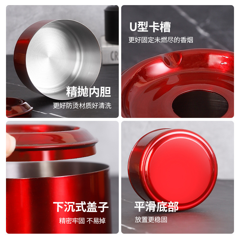 带盖烟灰缸不锈钢防飞灰网咖酒吧家用厂家直供商务简约创意烟缸|undefined