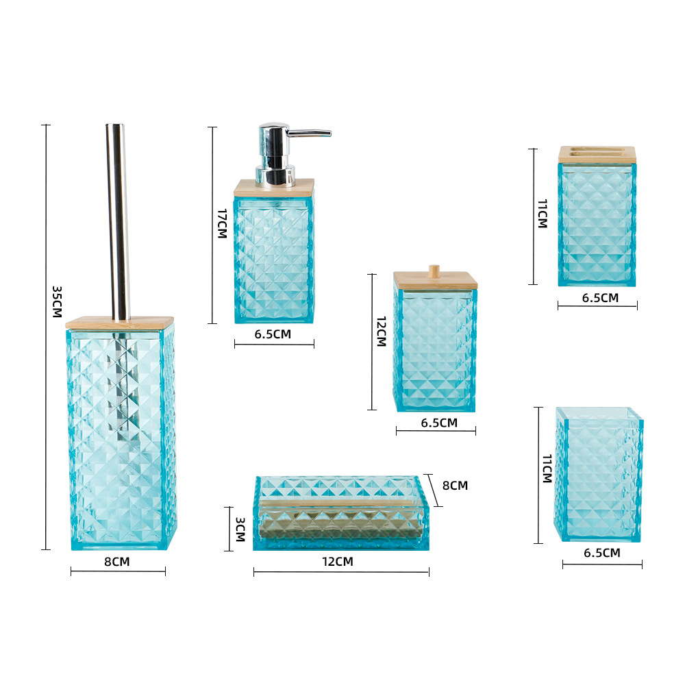 Baño sanitario de plástico de cinco piezas cubierta de bambú diamante fábrica de cubierta de baño al por mayor de cinco piezas enjuague bucal taza de baño taza de dientes de cinco piezas