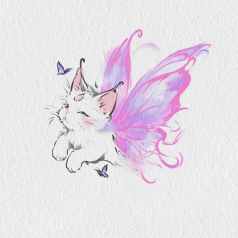High-grade cartoon cute chasing butterfly cat temporary tattoo waterproof non-reflective arm leg painted stickers trendy cool