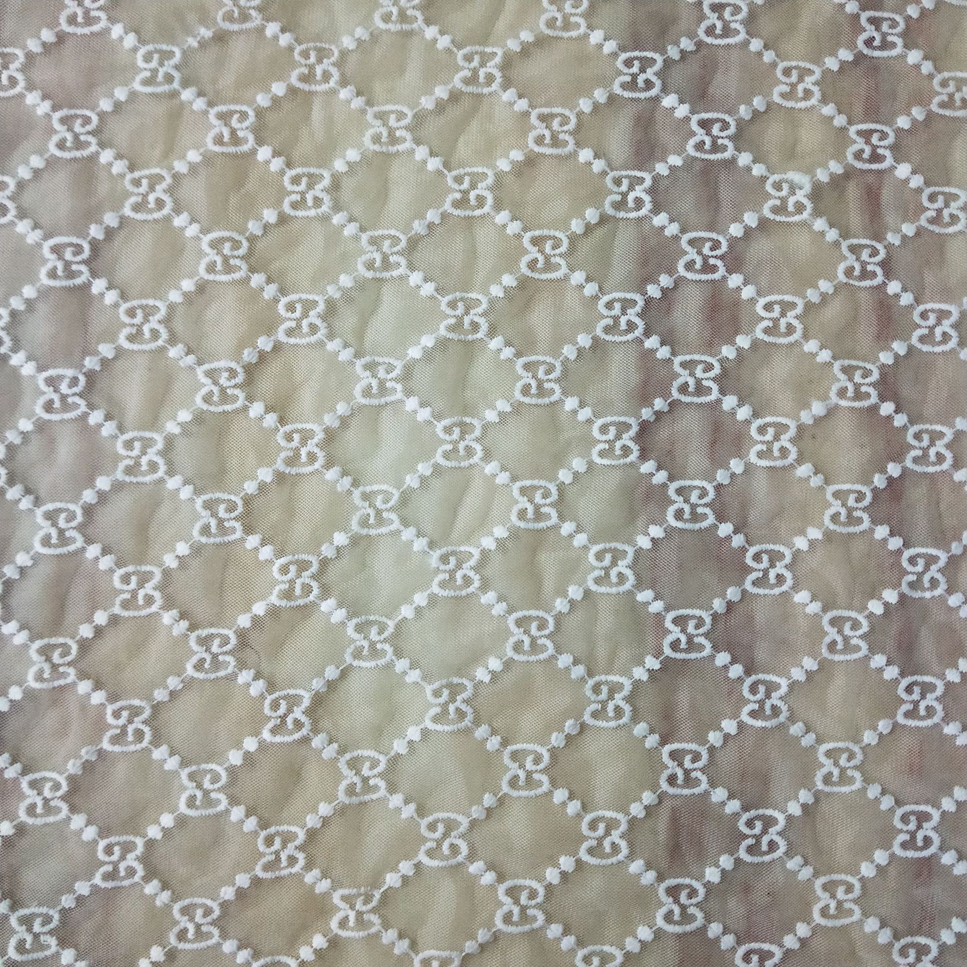 美国网布针织牛奶丝满幅 花边布料 无弹蕾丝刺绣面料女装装饰辅料