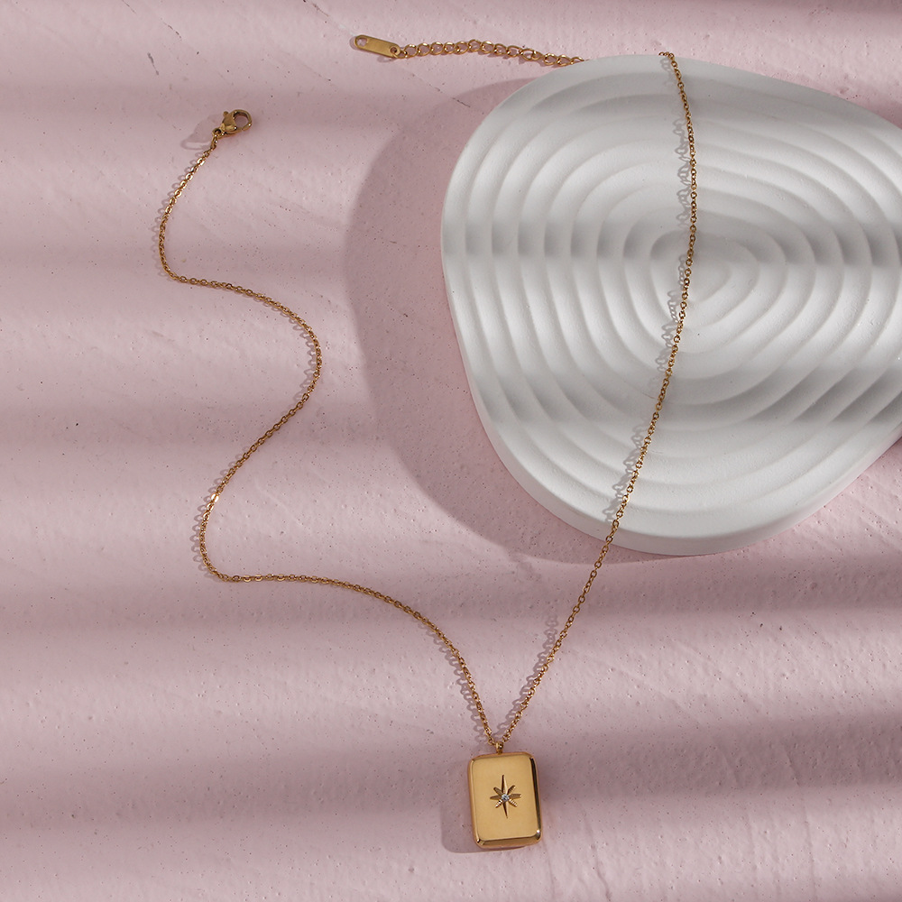 Fashion Square Water Droplets Stainless Steel Necklace Inlaid Zircon Stainless Steel Necklaces