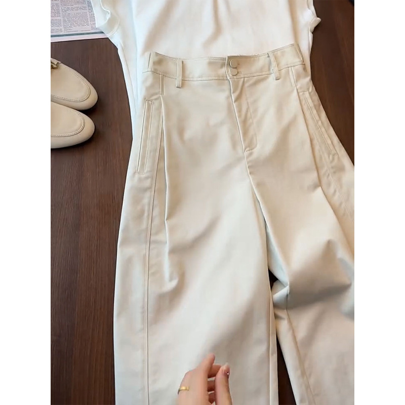 Strong goods are awesome! creamy-white High-grade Texture Cropped Casual Pants Comfortable Breathable High Waist Slimming Balloon Pants for Women