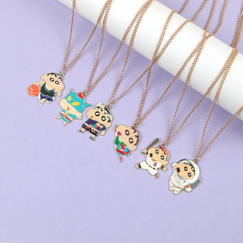 Crayon Shin Sports Superman Series Necklace Japanese Animation Cartoon Pendant Necklace Kawaii Clavicle Chain Cross Border