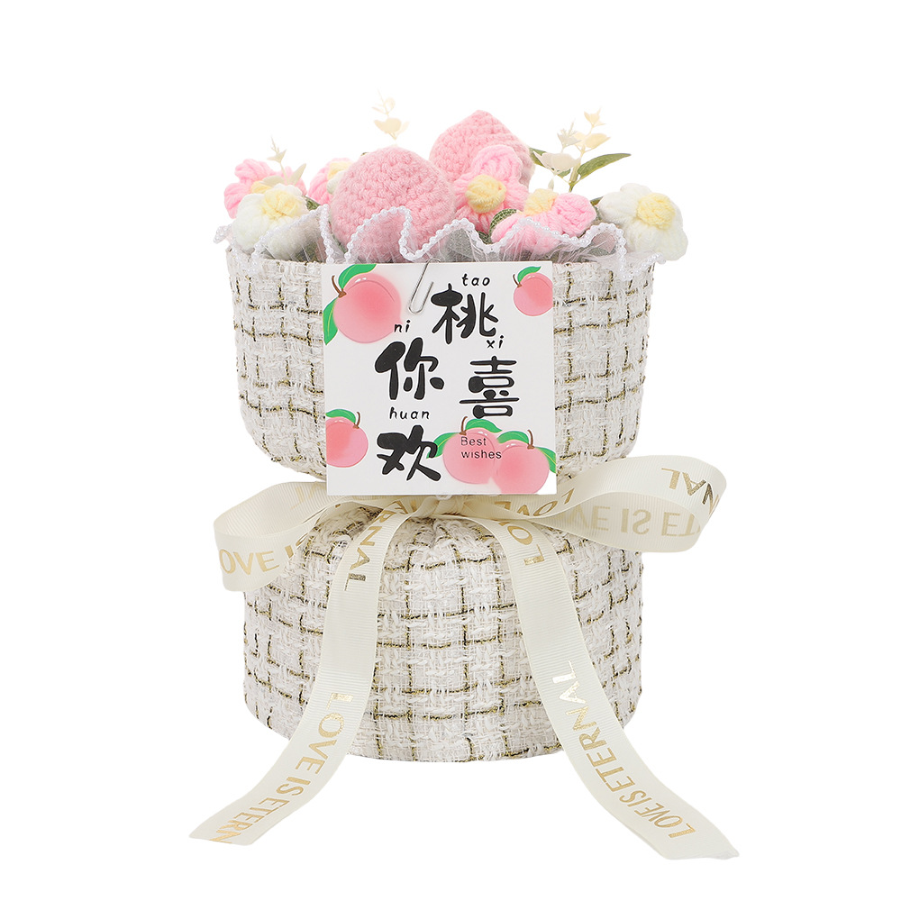 Día de la Madre Clavel de incienso pequeño tejido de flores de punto ramo de lana para esposa, novia, madre, regalo de cumpleaños