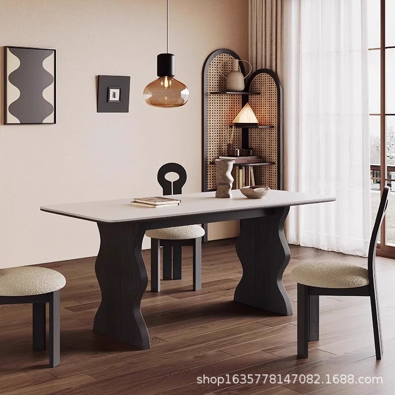 Hongjing Shiyan tablero de madera maciza combinación de mesa y silla de comedor 2025 nuevo hogar pequeño apartamento sala de estar mesa de comedor rectangular de madera maciza