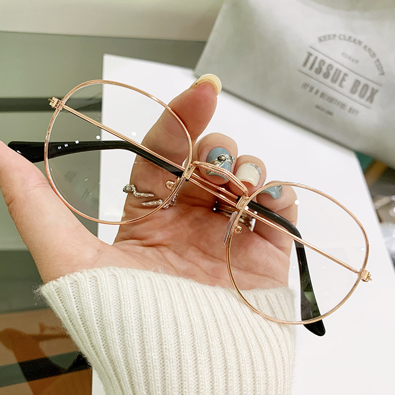 Black Source 3447 Plain Mirror Retro Round Eyeglass Frame Metal Glasses Frame for Men and Women Students, Can Be Fitted with Prescription Lenses, Chinese Style