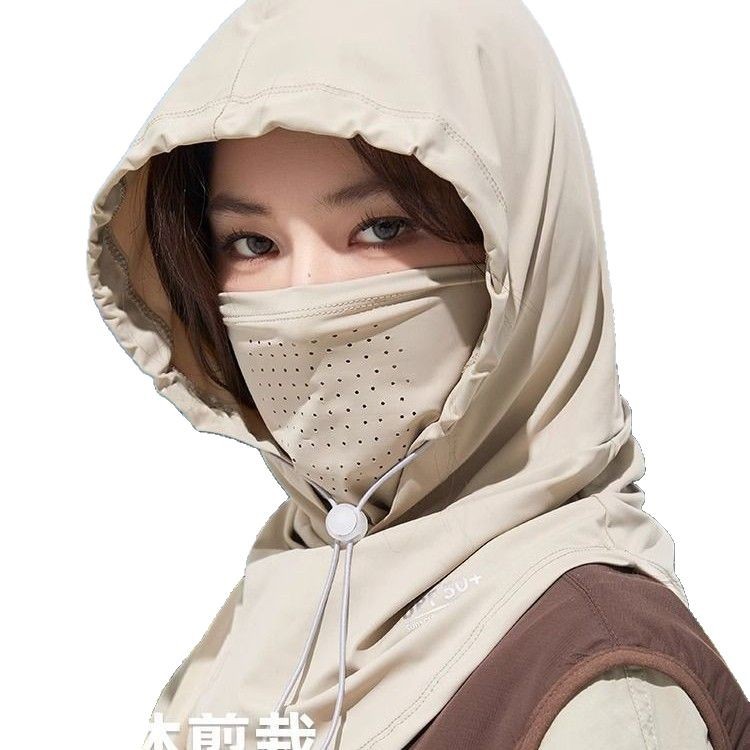 Máscara, sombrero, una pieza, protector solar de verano, sombrero, sombrero para el sol, seda de hielo para mujer, babero transpirable, toalla facial de conducción, protector para el cuello