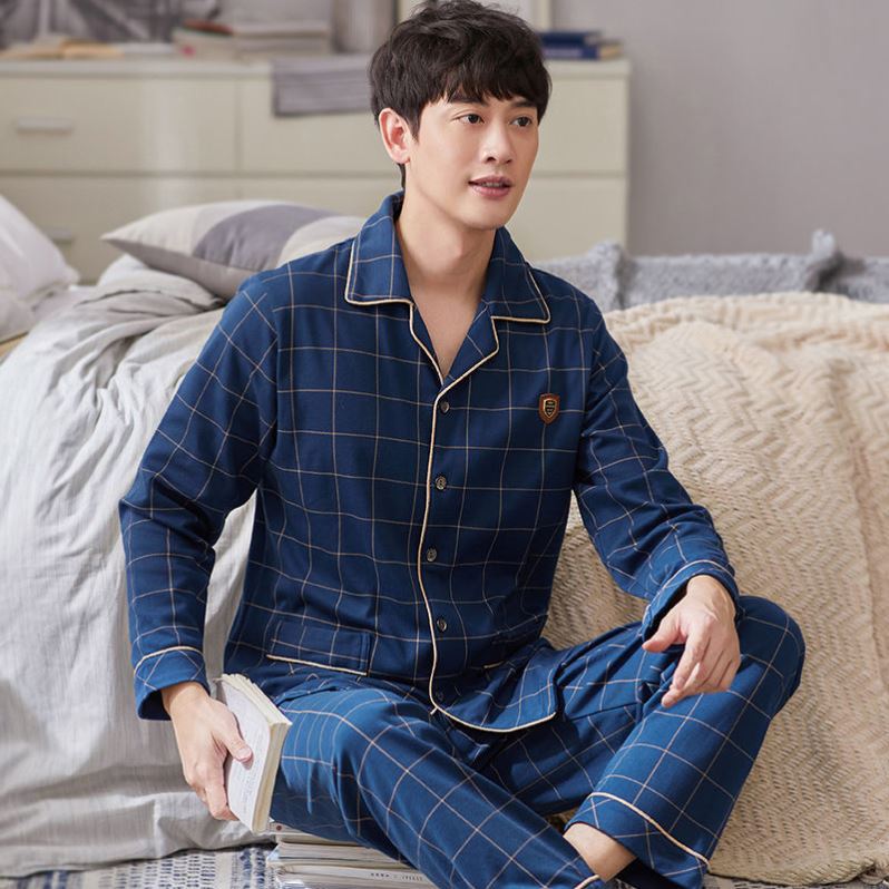 Pijamas de los hombres de primavera y otoño de manga larga más el tamaño de algodón de doble cara cardigan traje 5XL Otoño e Invierno ropa de abrigo homewear