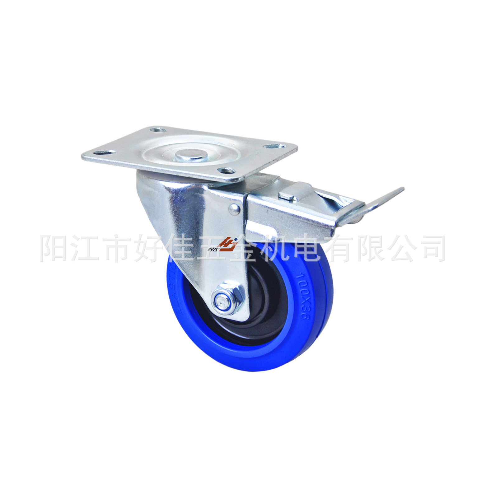 源头工厂产品好佳牌100mm欧洲款中型静音弹力蓝色橡胶平板刹车轮