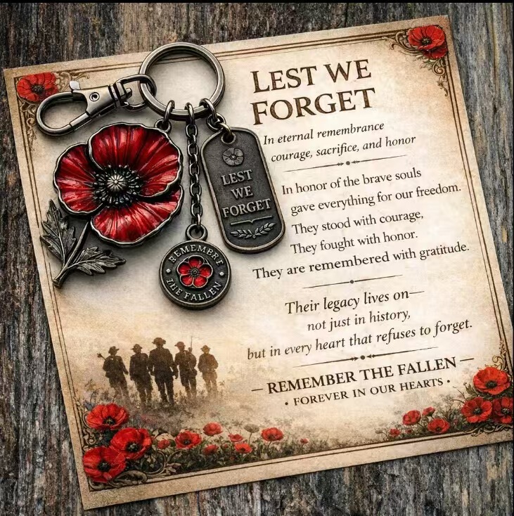 Cross-Border Best-Selling Poppy Flower Keychain Lest We Forget Vintage Metal Pendant Commemorative Gift
