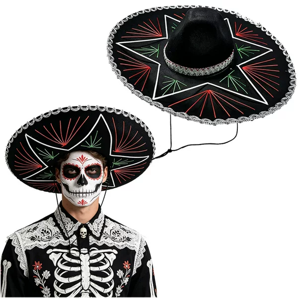 Mexican Day of the Dead Hand-Embroidered Wide-Brimmed Mexican Hat Halloween Party Cosplay Costume