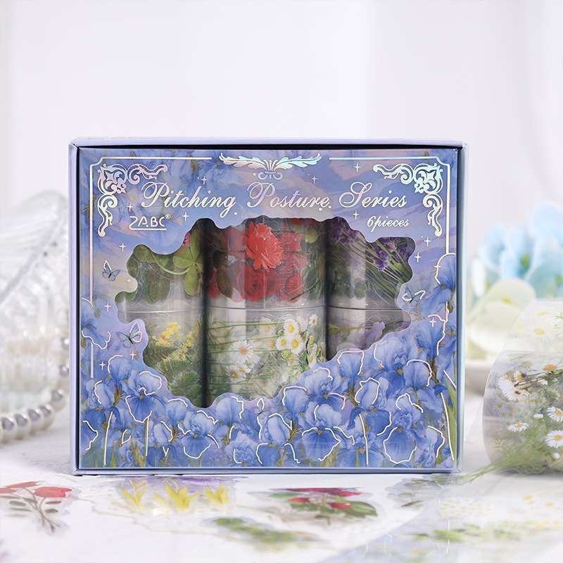 Tape adhesiva impermeable transparente para mascotas DIY diario diario material paisajístico plantas flores papelería pegatinas