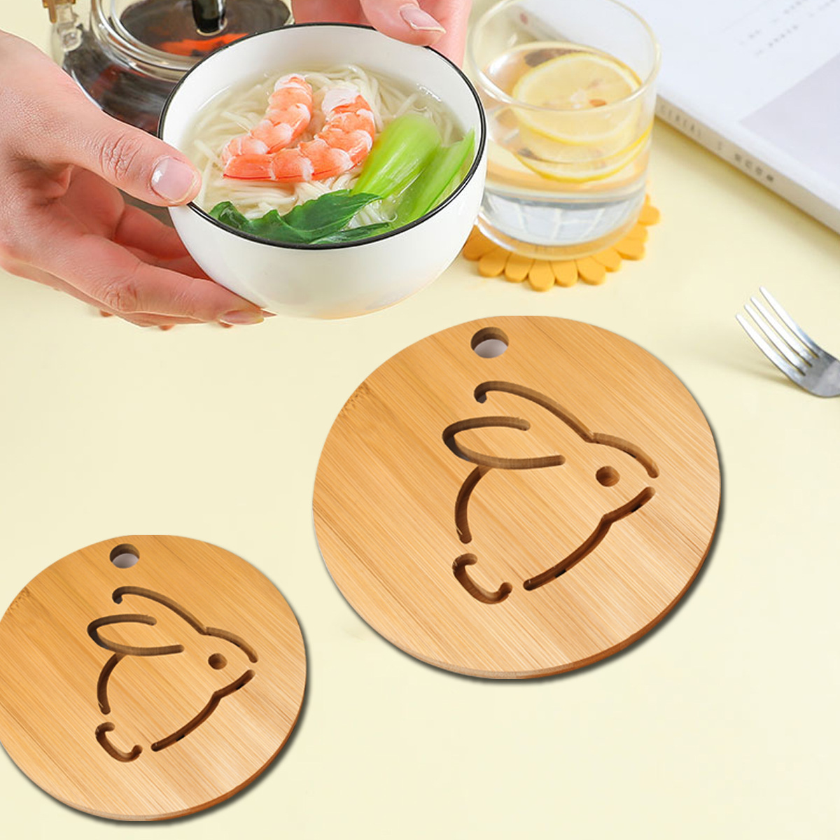 竹制餐垫中式隔热垫家用杯垫盘垫卡通防滑餐具垫子竹垫实木垫批发