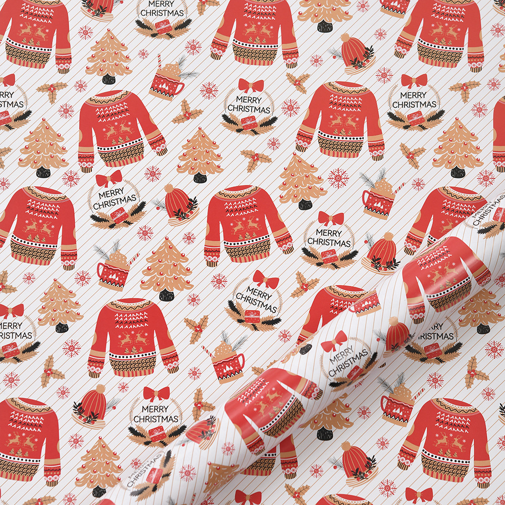 Papel de regalo de Navidad Impresión de dibujos animados Papel estucado 80g Caja de regalo de Navidad para niños Papel de regalo de bricolaje