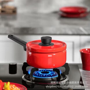 Deseland Enamel Small Milk Pot Baby Food Supplement Pot Baby Frying and Cooking All-In-One Pot Household Soup Instant Noodle Pot Red 18cm