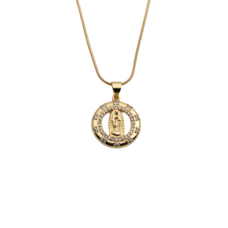 European and American copper zircon cross Virgin Mary necklace