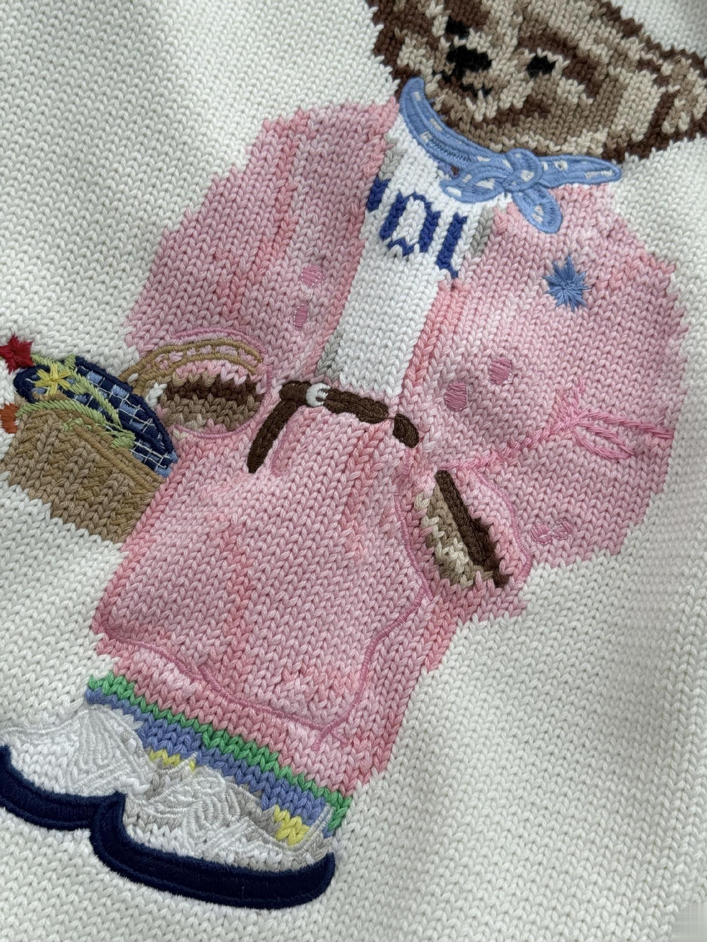 RL/スキャン可能なクマ重工業刺繍 2025 秋冬ピュアコットン漫画ラウンドネックニットセーターレディースカジュアル