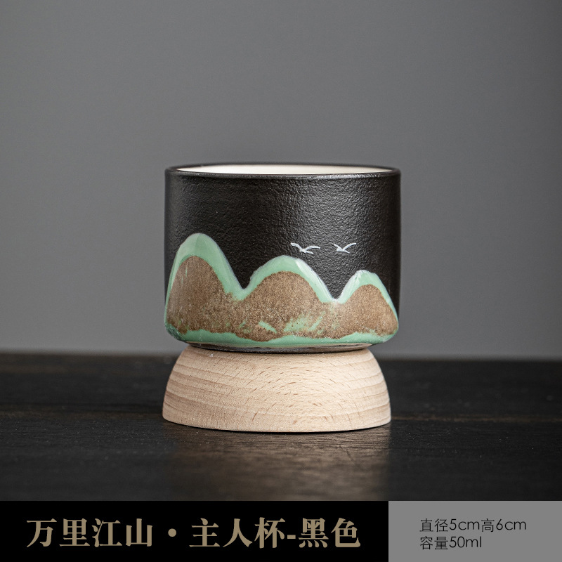 Juego de tazas de té de cerámica transformada en horno, estilo paisaje, de las dinastías Tang y Song, taza maestra de los Mil Millas de Montañas y Ríos, juego de caja de regalo con taza individual.