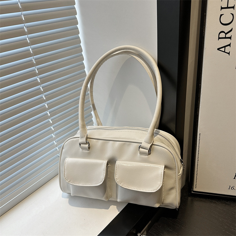 2024 otoño nuevo bolso axilar de estilo extranjero bolso de viaje nicho diseño de bolsillo doble bolso de hombro brillante de estilo extranjero