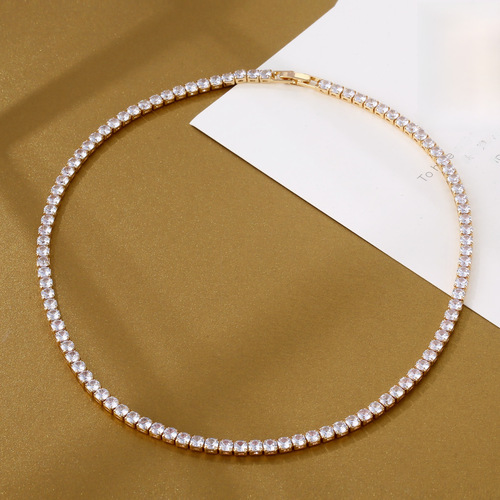 European and American Hip-Hop Copper Inlaid Zirconia Tennis Chain Necklace with Multiple Specifications