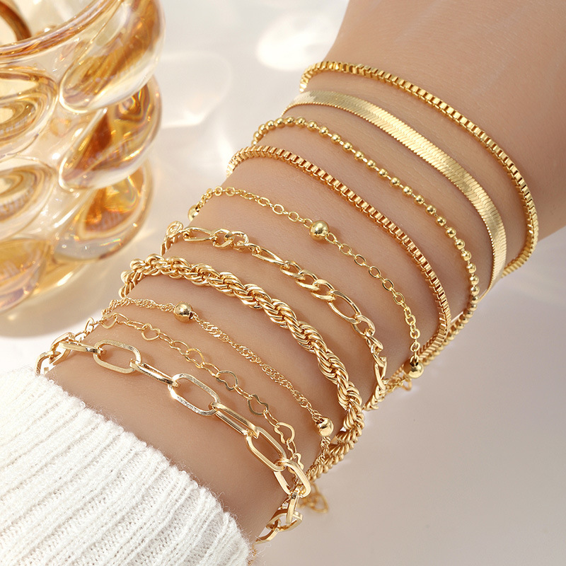 European and American Cross-border Alloy Basic Women's Bracelet suit Cuban Chain Fashion Minimalist Multi-layer Chain Bracelet 10 European and American Cross-border Alloy Basic Women's Bracelet suit Cuban Chain Fashion Minimalist Multi-layer Chain Bracelet 10