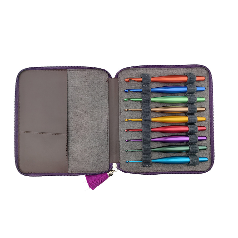 Herramientas transfronterizas, ganchillo con mango de alúmina, ganchillo ergonómico, ganchillo de una talla, ganchillo de aluminio de color 9 piezas