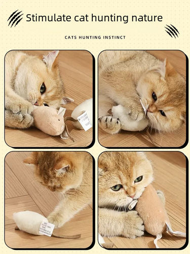 Cat toy self-entertaining boredom buster electric realistic small mouse sounding small kitten supplies afp cat teaser stick