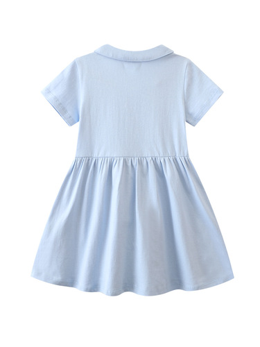 New girls 'short-sleeved dress, summer new products, small and medium-sized children's knitted cotton children's dress, doll collar, children's princess dress