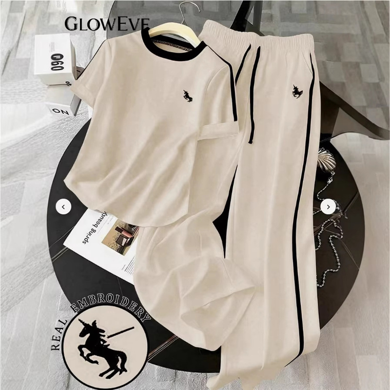 Summer Women's Unicorn 3D Printed Short-Sleeved Wide-Leg Pants Two-Piece Casual Sports Suit Cross-Border Exclusive for Large Sizes Summer Women's Unicorn 3D Printed Short-Sleeved Wide-Leg Pants Two-Piece Casual Sports Suit Cross-Border Exclusive for Large Sizes