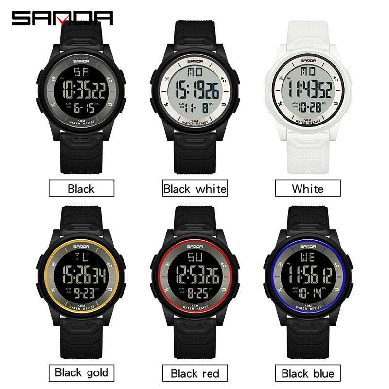 SANDA SANDA un solo movimiento impermeable nocturna reloj electrónico de tendencia juvenil reloj de pulsera de moda para hombres y mujeres