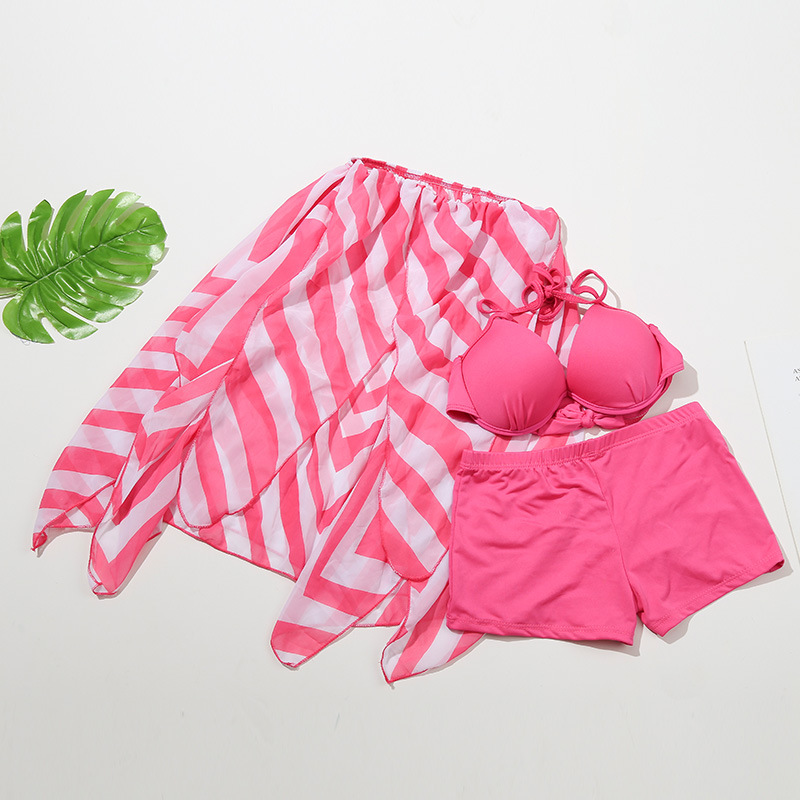 Oferta especial bikini traje de baño de tres piezas falda de mujer sexy pequeño pecho push up split traje de baño de aguas termales