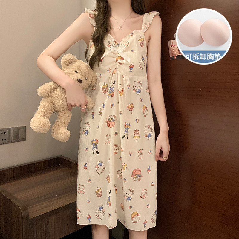 2025 nuevo HelloKitty nube pijama de algodón de mujer de verano es una linda pijama con cojín de pecho ropa para el hogar