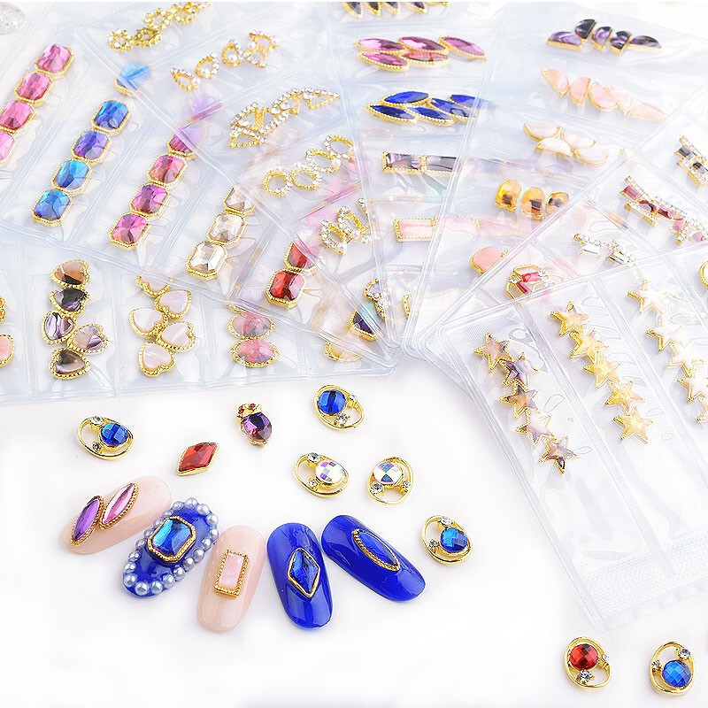 Factory direct high-end nail alloy jewelry 6 grid boxed Japanese glass metal nail stickers DIY nail jewelry Factory direct high-end nail alloy jewelry 6 grid boxed Japanese glass metal nail stickers DIY nail jewelry