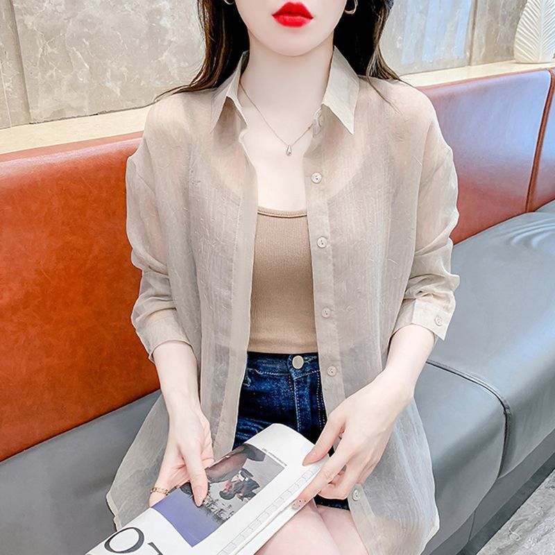 冰丝晒衬衫女长袖雪纺衫夏季2025新款洋气百搭薄款开衫晒罩衫|undefined