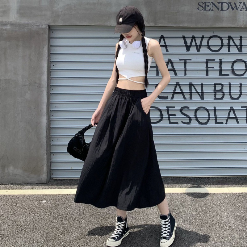 Lazy Style Yamamoto Skirt Women's Mid-Length 2025 Summer Fashion Slim Long Skirt Retro A-Line Pleated Skirt